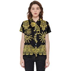 Maya Style Gold Linear Totem Icons Short Sleeve Pocket Shirt by Apen