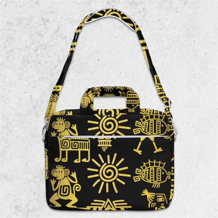 Maya Style Gold Linear Totem Icons MacBook Pro 13  Shoulder Laptop Bag 