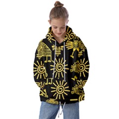 Maya Style Gold Linear Totem Icons Kids  Oversized Hoodie by Apen