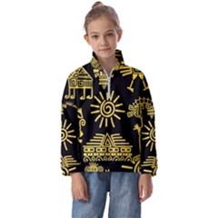 Maya Style Gold Linear Totem Icons Kids  Half Zip Hoodie by Apen