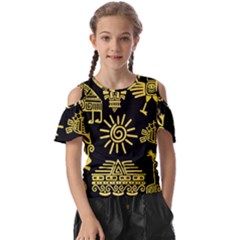 Maya Style Gold Linear Totem Icons Kids  Butterfly Cutout T-shirt by Apen