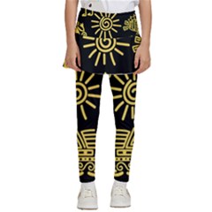 Maya Style Gold Linear Totem Icons Kids  Skirted Pants by Apen