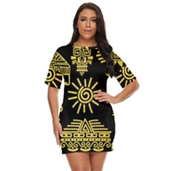 Maya Style Gold Linear Totem Icons Just Threw It On Dress by Apen