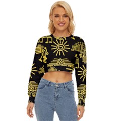 Maya Style Gold Linear Totem Icons Lightweight Long Sleeve Sweatshirt by Apen