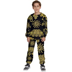 Maya Style Gold Linear Totem Icons Kids  Sweatshirt Set by Apen