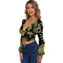 Maya Style Gold Linear Totem Icons Long Sleeve Deep-V Velour Top View2