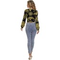 Maya Style Gold Linear Totem Icons Long Sleeve Deep-V Velour Top View4