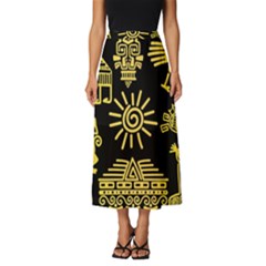 Maya Style Gold Linear Totem Icons Classic Midi Chiffon Skirt by Apen