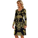 Maya Style Gold Linear Totem Icons Long Sleeve Dress With Pocket View2