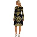 Maya Style Gold Linear Totem Icons Long Sleeve Dress With Pocket View4