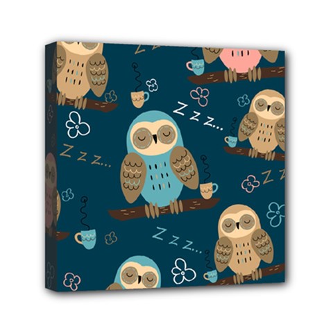 Seamless Pattern Owls Dreaming Mini Canvas 6  X 6  (stretched) by Apen