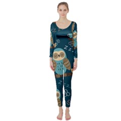 Seamless Pattern Owls Dreaming Long Sleeve Catsuit by Apen