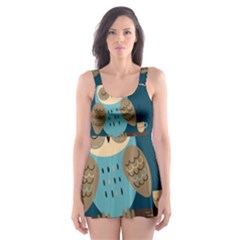 Seamless Pattern Owls Dreaming Skater Dress Swimsuit by Apen