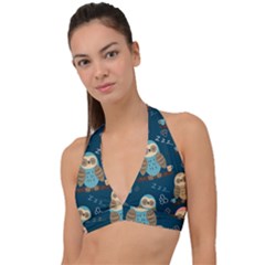 Seamless Pattern Owls Dreaming Halter Plunge Bikini Top by Apen