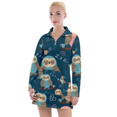 Seamless Pattern Owls Dreaming Women s Long Sleeve Casual Dress by Apen