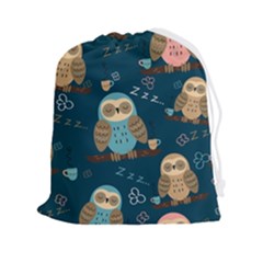 Seamless Pattern Owls Dreaming Drawstring Pouch (2xl) by Apen