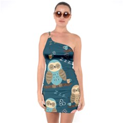 Seamless Pattern Owls Dreaming One Shoulder Ring Trim Bodycon Dress by Apen