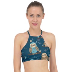 Seamless Pattern Owls Dreaming Halter Bikini Top by Apen