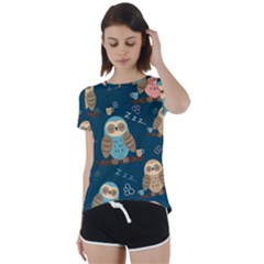 Seamless Pattern Owls Dreaming Short Sleeve Open Back T-shirt by Apen