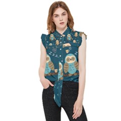 Seamless Pattern Owls Dreaming Frill Detail Shirt by Apen