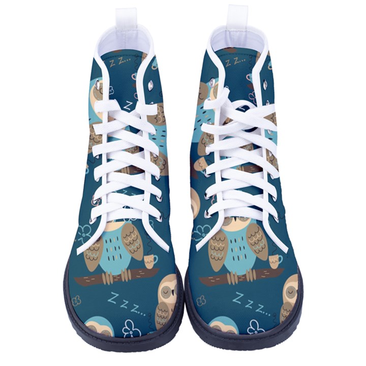 Seamless Pattern Owls Dreaming Women s High-Top Canvas Sneakers