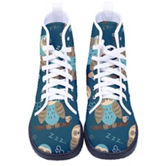 Seamless Pattern Owls Dreaming Kid s High-top Canvas Sneakers by Apen