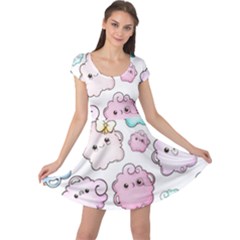 Cute Doodle Cartoon Seamless Pattern Cap Sleeve Dress by Apen