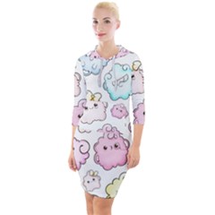 Cute Doodle Cartoon Seamless Pattern Quarter Sleeve Hood Bodycon Dress by Apen