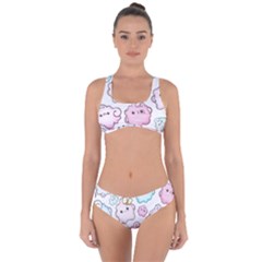 Cute Doodle Cartoon Seamless Pattern Criss Cross Bikini Set by Apen