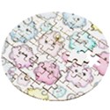 Cute Doodle Cartoon Seamless Pattern Wooden Puzzle Round View2