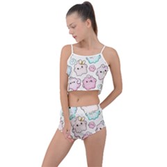 Cute Doodle Cartoon Seamless Pattern Summer Cropped Co-ord Set by Apen