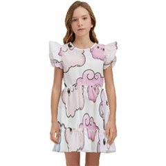 Cute Doodle Cartoon Seamless Pattern Kids  Winged Sleeve Dress by Apen