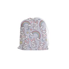 Seamless Pattern With Cute Rabbit Character Drawstring Pouch (small) by Apen