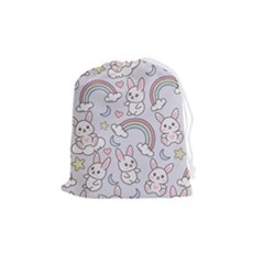 Seamless Pattern With Cute Rabbit Character Drawstring Pouch (medium) by Apen