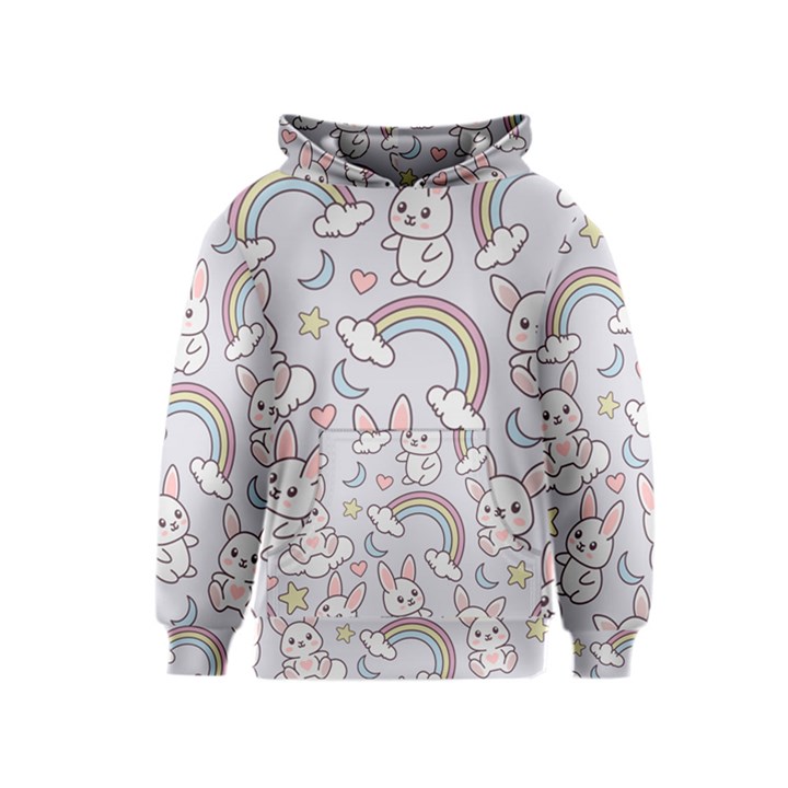 Seamless Pattern With Cute Rabbit Character Kids  Pullover Hoodie