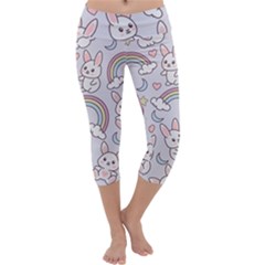 Seamless Pattern With Cute Rabbit Character Capri Yoga Leggings by Apen