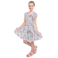 Seamless Pattern With Cute Rabbit Character Kids  Short Sleeve Dress by Apen