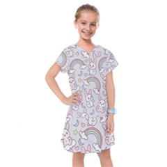 Seamless Pattern With Cute Rabbit Character Kids  Drop Waist Dress by Apen