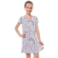 Seamless Pattern With Cute Rabbit Character Kids  Cross Web Dress by Apen