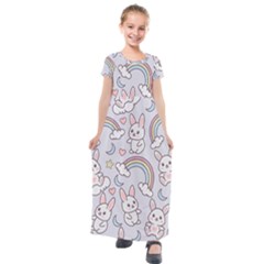 Seamless Pattern With Cute Rabbit Character Kids  Short Sleeve Maxi Dress by Apen