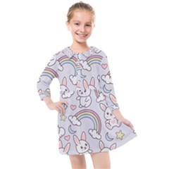 Seamless Pattern With Cute Rabbit Character Kids  Quarter Sleeve Shirt Dress by Apen