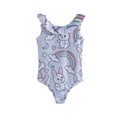 Seamless Pattern With Cute Rabbit Character Kids  Frill Swimsuit by Apen