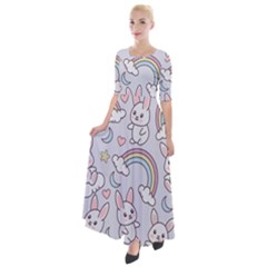 Seamless Pattern With Cute Rabbit Character Half Sleeves Maxi Dress by Apen