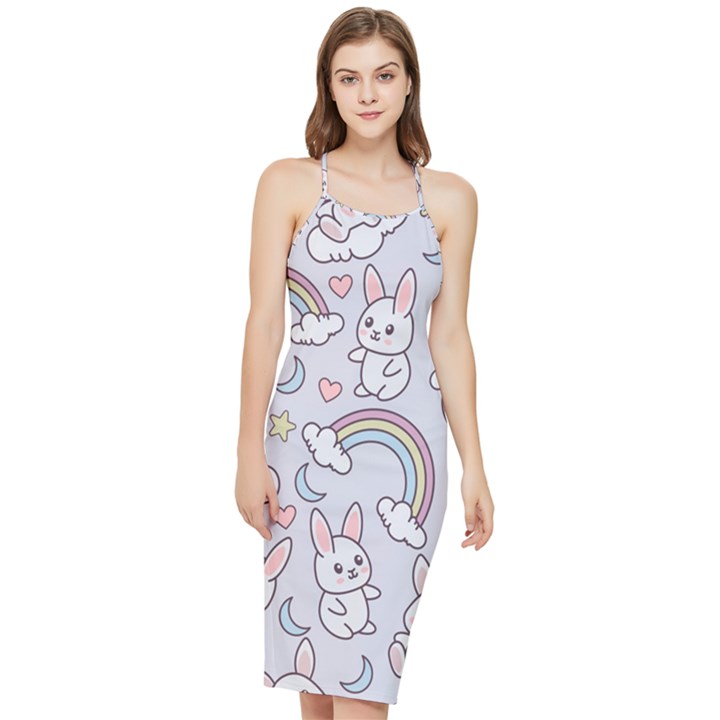 Seamless Pattern With Cute Rabbit Character Bodycon Cross Back Summer Dress