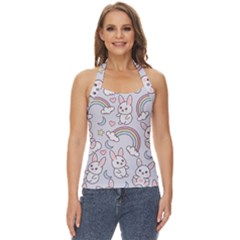 Seamless Pattern With Cute Rabbit Character Basic Halter Top by Apen