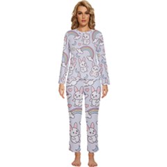 Seamless Pattern With Cute Rabbit Character Womens  Long Sleeve Lightweight Pajamas Set by Apen