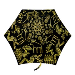 Golden Indian Traditional Signs Symbols Mini Folding Umbrellas by Apen