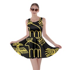 Golden Indian Traditional Signs Symbols Skater Dress by Apen