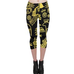 Golden Indian Traditional Signs Symbols Capri Leggings  by Apen