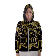 Golden Indian Traditional Signs Symbols Women s Hooded Windbreaker by Apen